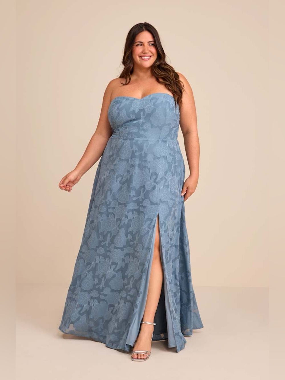 Lulus Garden of Romance Dusty Blue Floral Burnout Strapless Maxi Dress - Picture 2 of 11